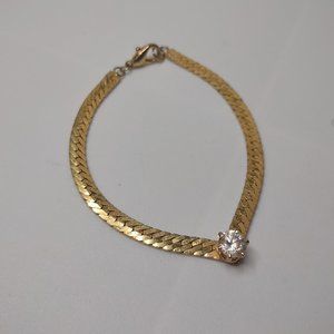 Cute Gold Tone V Shaped Bracelet With Clear Rhinestone